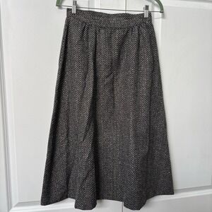 Vintage St Michaels M&S A-line Skirt Womens Gray Herringbone Midi Flare Retro